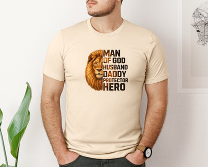 brand:Bella Canvas|color:Soft Cream|Fathers Day Lion Man Of God Graphic T-Shirt