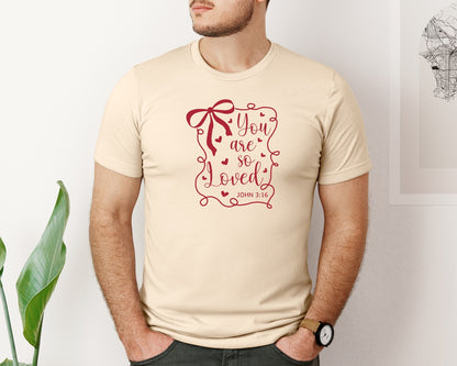 brand:Bella Canvas|color:Soft Cream|Coquette Bow You Are So Loved John Graphic T-Shirt