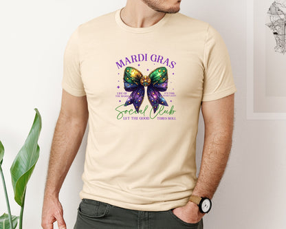 brand:Bella Canvas|color:Soft Cream|Coquette Mardi Gras Bow Pngcrawfish Graphic T-Shirt