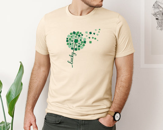 Lucky Shamrock Dandelion Graphic T-Shirt