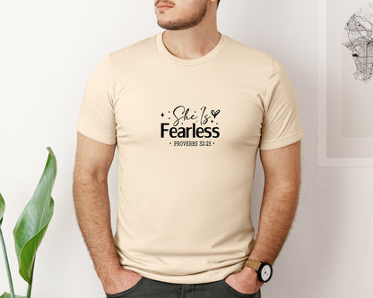 brand:Bella Canvas|color:Soft Cream|She Is Fearless Christian T Shirt Graphic T-Shirt