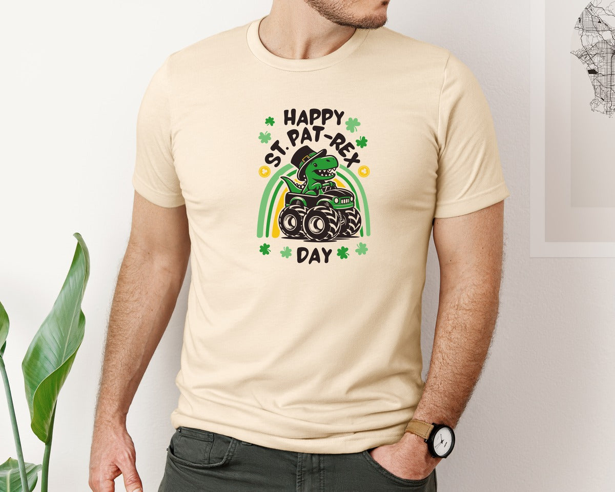 brand:Bella Canvas|color:Soft Cream|St Patricks Day Dinosaur Graphic T-Shirt