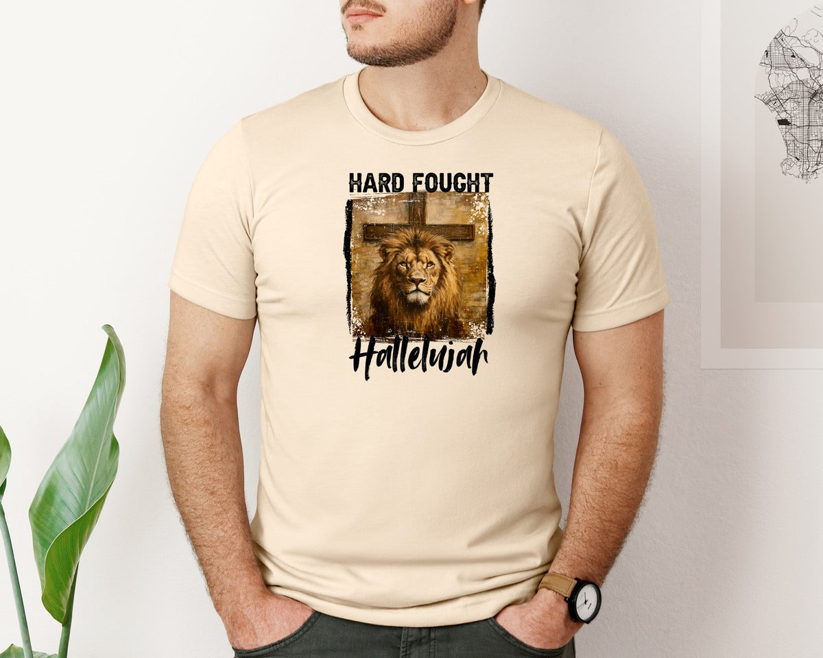 brand:Bella Canvas|color:Soft Cream|Christian Hard Fought Hallelujah Graphic T-Shirt