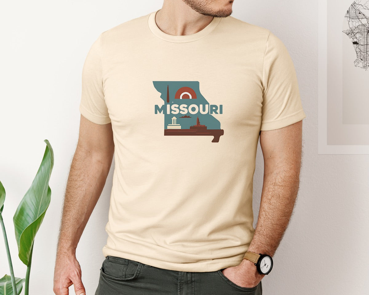 brand:Bella Canvas|color:Soft Cream|Missouri State Map 2 Graphic T-Shirt