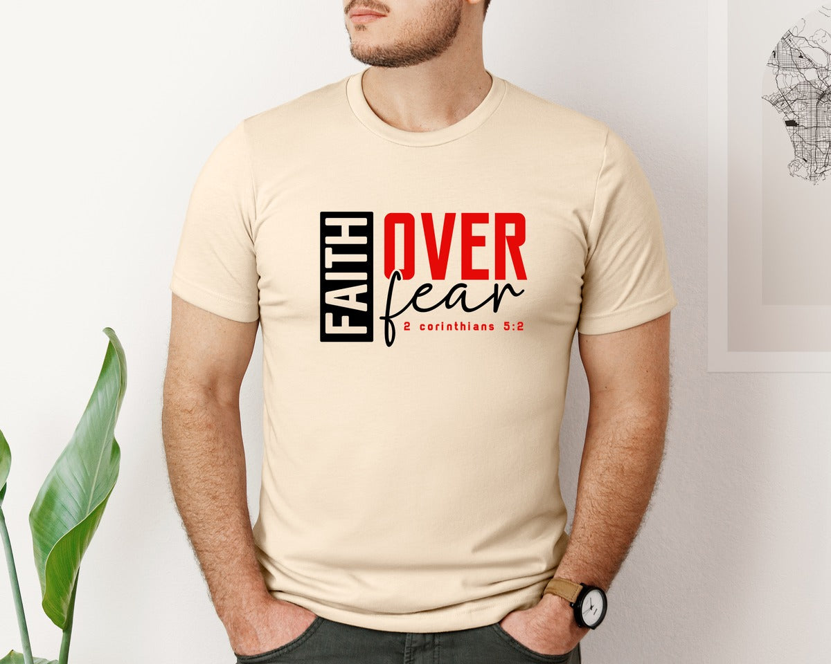 brand:Bella Canvas|color:Soft Cream|Faith Over Fear Christian Graphic T-Shirt