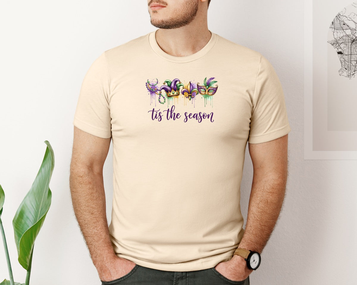 brand:Bella Canvas|color:Soft Cream|Mardi Gras Tis The Season Drip Art Graphic T-Shirt
