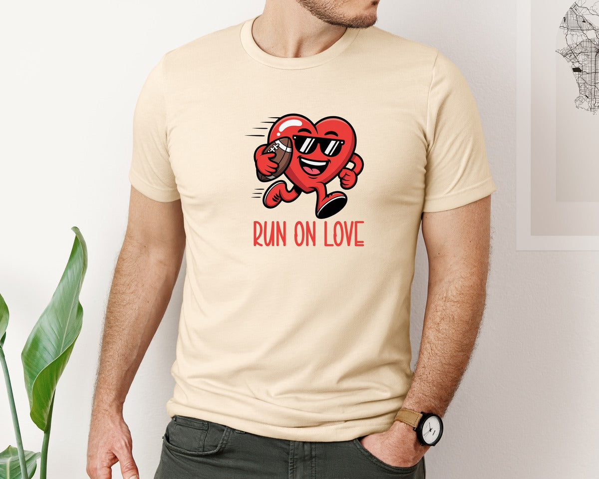 brand:Bella Canvas|color:Soft Cream|Run On Love Valentine Heart Graphic T-Shirt