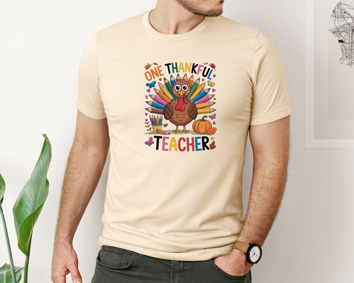 brand:Bella Canvas|color:Soft Cream|One Thankful Teacher Teacher Graphic T-Shirt