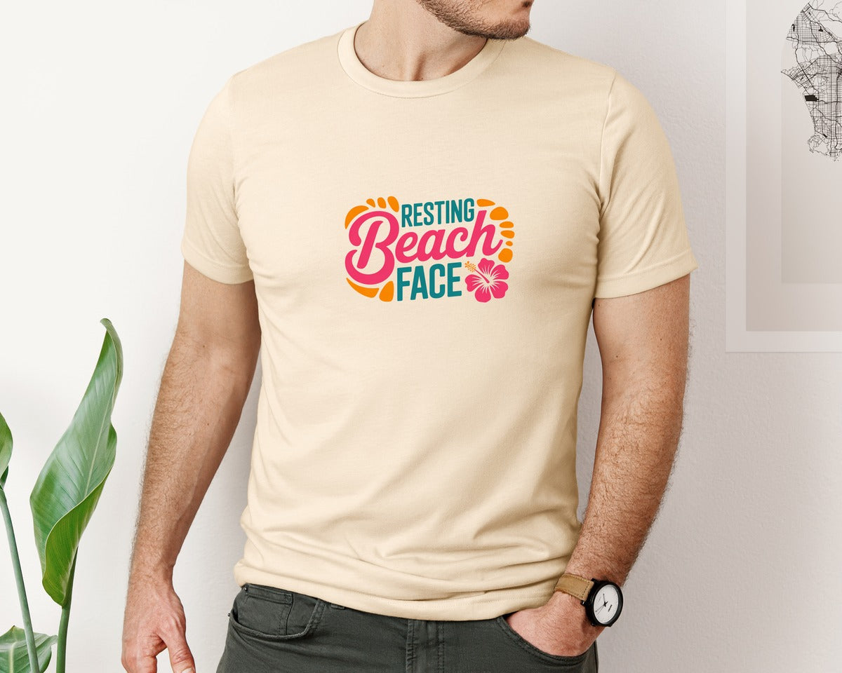 brand:Bella Canvas|color:Soft Cream|Resting Beach Face Funny Summer Graphic T-Shirt