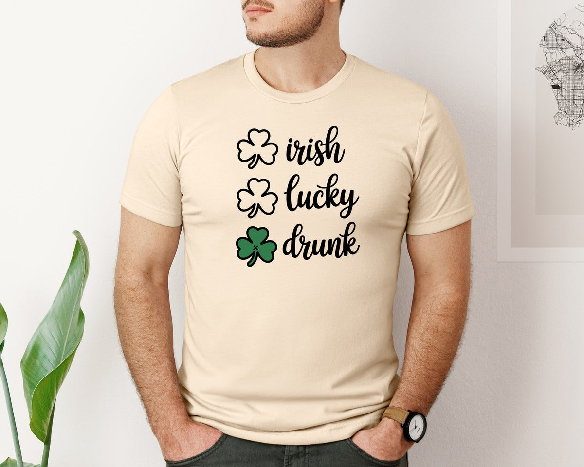 brand:Bella Canvas|color:Soft Cream|Irish Lucky Drunk Lucky Graphic T-Shirt