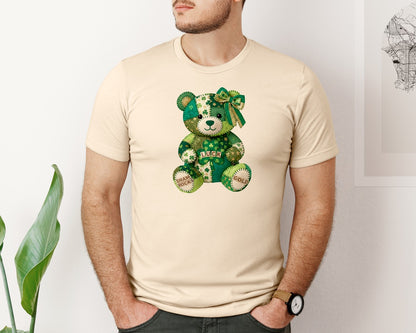 brand:Bella Canvas|color:Soft Cream|Patchwork Teddy Bear St Patricks Graphic T-Shirt