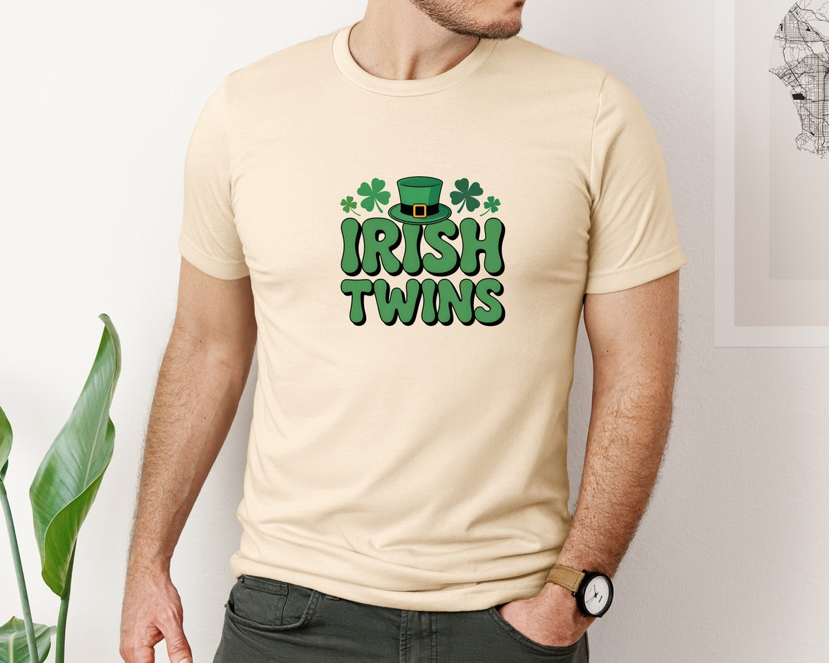brand:Bella Canvas|color:Soft Cream|St Paddys Day Irish Twins Graphic T-Shirt