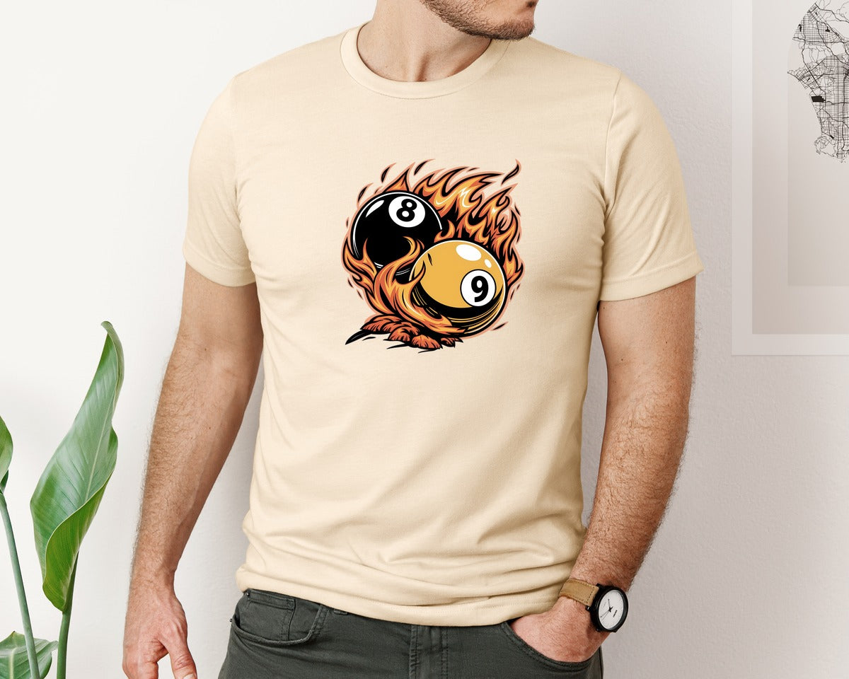 brand:Bella Canvas|color:Soft Cream|Flaming 8 9 Ball Billiards 2 Graphic T-Shirt