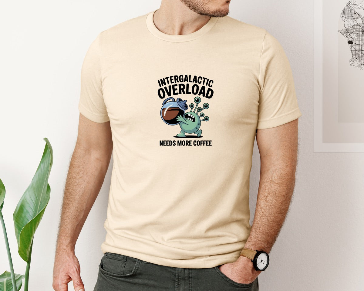 brand:Bella Canvas|color:Soft Cream|Funny Alien Coffee Overload 3 Graphic T-Shirt
