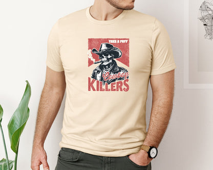 brand:Bella Canvas|color:Soft Cream|Retro Western Cowboy Killers Skeleton Graphic T-Shirt
