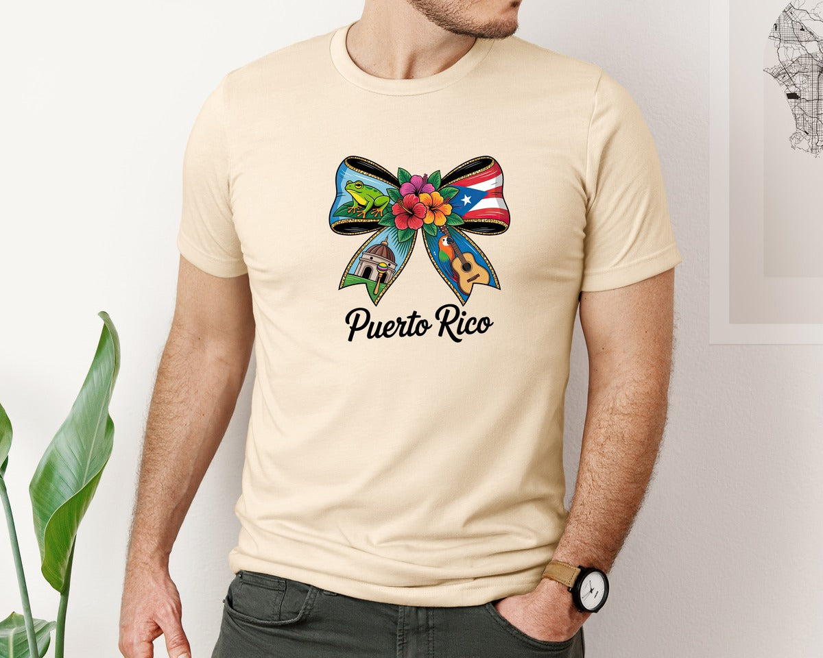 brand:Bella Canvas|color:Soft Cream|Puerto Rico Tropical Bow 4 Graphic T-Shirt