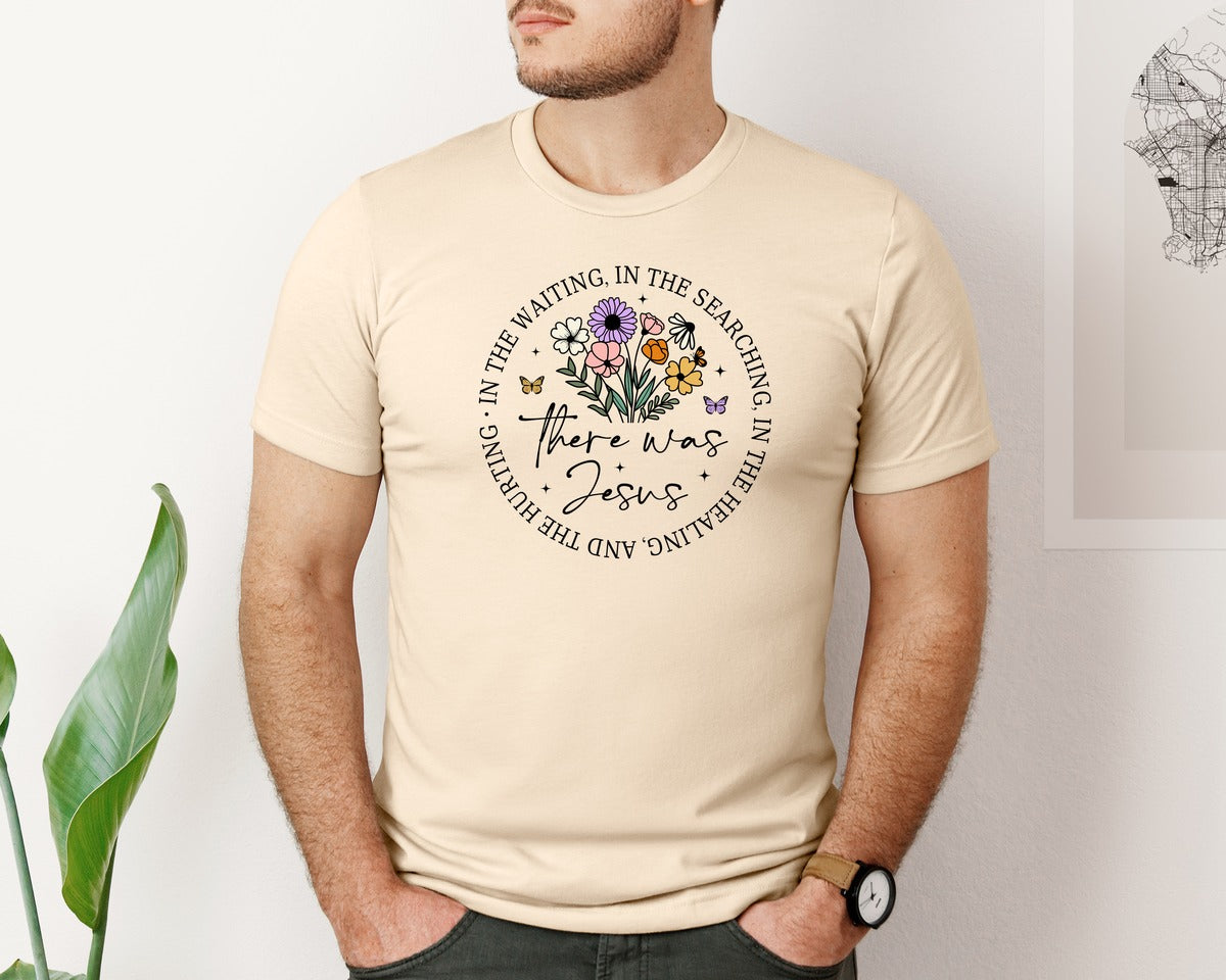 brand:Bella Canvas|color:Soft Cream|There Was Jesus Jesus Christ Graphic T-Shirt