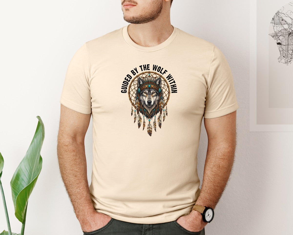 brand:Bella Canvas|color:Soft Cream|Wolf Dreamcatcher Boho Graphic T-Shirt