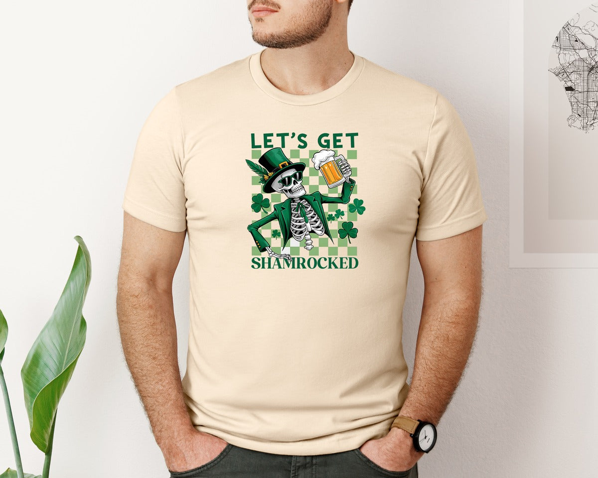 brand:Bella Canvas|color:Soft Cream|St Patricks Day Irish Skeleton Beer 7 Graphic T-Shirt