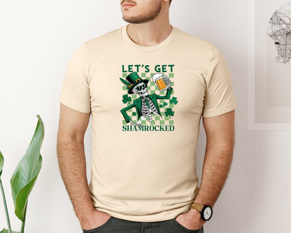 brand:Bella Canvas|color:Soft Cream|St Patricks Day Irish Skeleton Beer 7 Graphic T-Shirt
