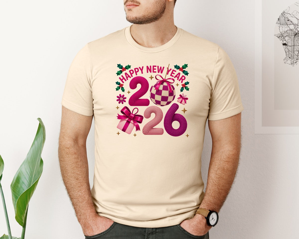 brand:Bella Canvas|color:Soft Cream|Happy New Year 2026 Pngcrochet Yarn 2 Graphic T-Shirt