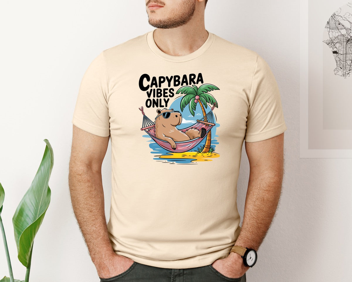 brand:Bella Canvas|color:Soft Cream|Capybara Vibes Only Summer T Shirt Print Graphic T-Shirt
