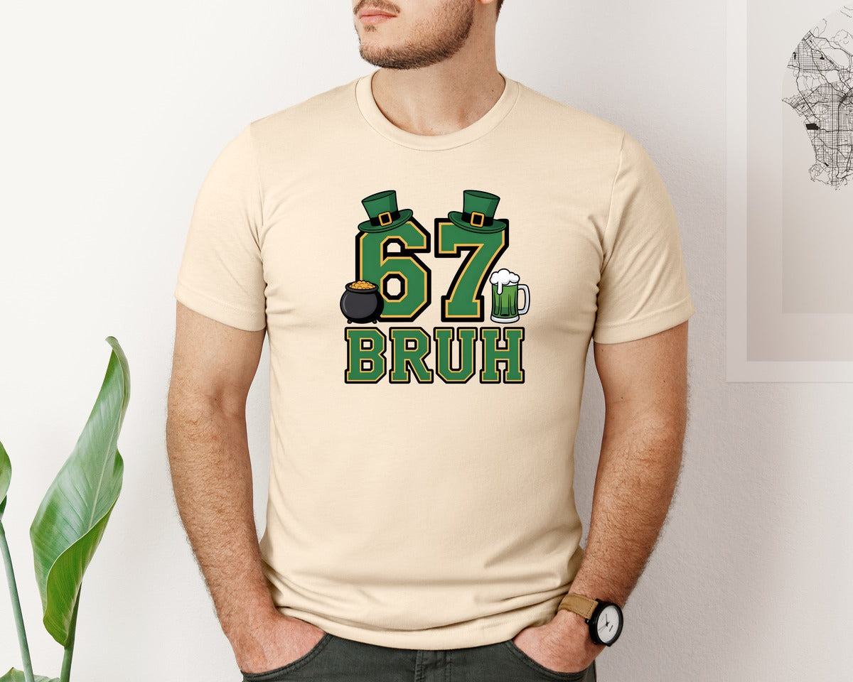 brand:Bella Canvas|color:Soft Cream|67 Bruh St Patricks Day Pngfunny Irish Graphic T-Shirt