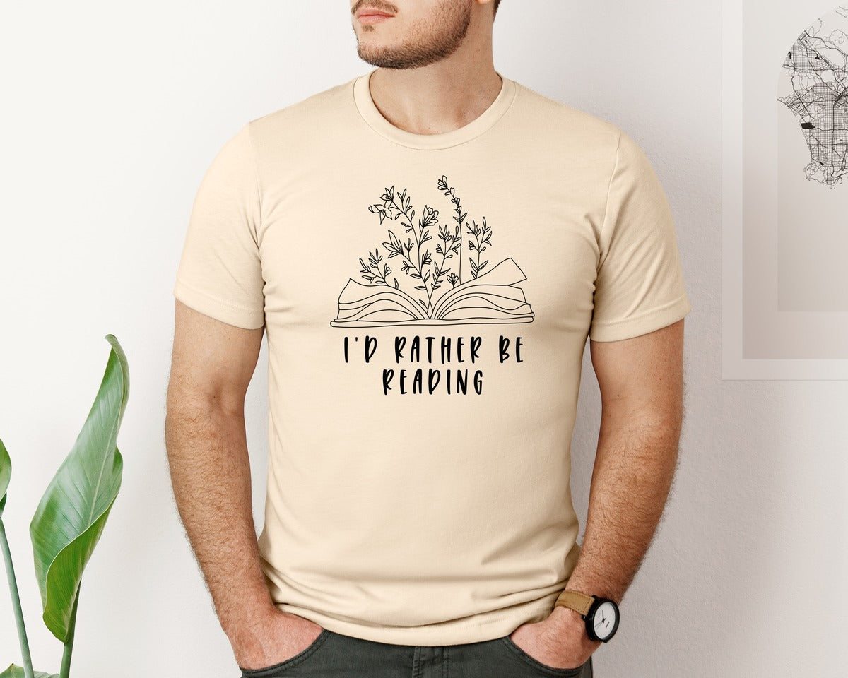 brand:Bella Canvas|color:Soft Cream|Id Rather Be Reading Reading Graphic T-Shirt