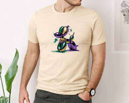 brand:Bella Canvas|color:Soft Cream|Watercolor Mardi Gras Dog Balloon Graphic T-Shirt