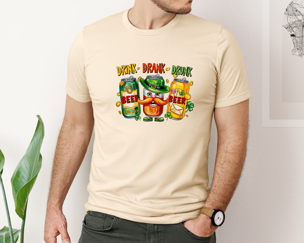 brand:Bella Canvas|color:Soft Cream|Drink Drank Drunk St Patricks Day 5 Graphic T-Shirt