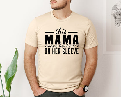 brand:Bella Canvas|color:Soft Cream|This Mama Wears Her Heart On Her Sleeve 77 Graphic T-Shirt