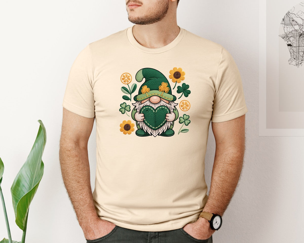 brand:Bella Canvas|color:Soft Cream|St Patricks Day Gnome Shamrock Graphic T-Shirt