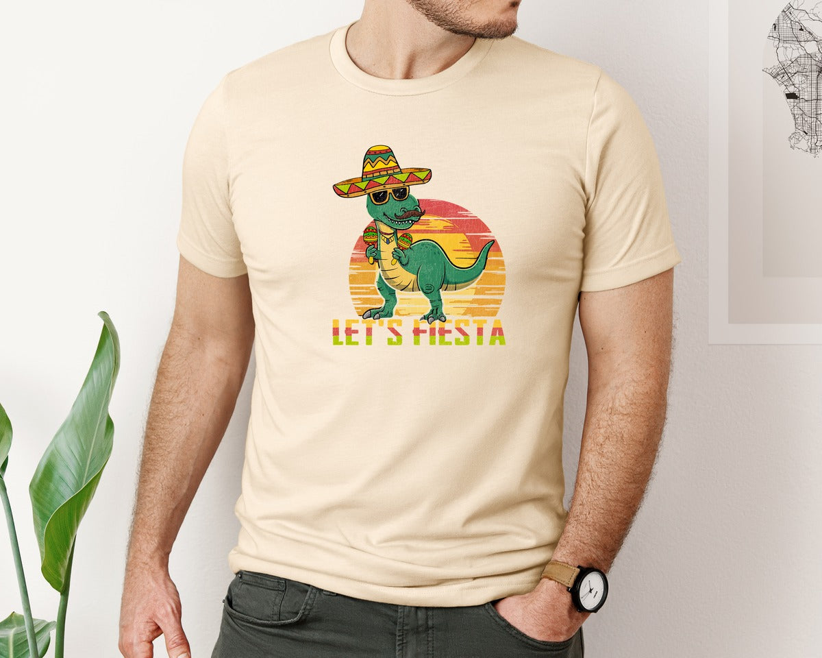 brand:Bella Canvas|color:Soft Cream|Lets Fiesta Dinosaur Cinco De Mayo Graphic T-Shirt
