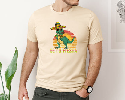 brand:Bella Canvas|color:Soft Cream|Lets Fiesta Dinosaur Cinco De Mayo Graphic T-Shirt