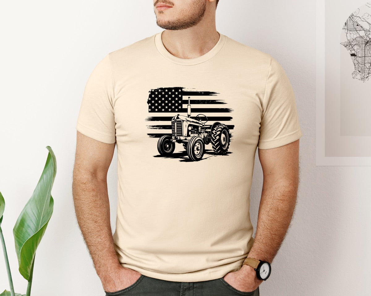 brand:Bella Canvas|color:Soft Cream|Tractor Flag Vector T Shirt Design Graphic T-Shirt