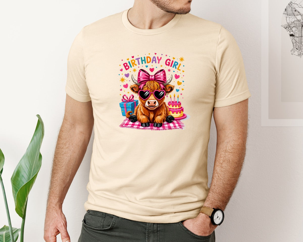 brand:Bella Canvas|color:Soft Cream|Birthday Highland Cow Graphic T-Shirt