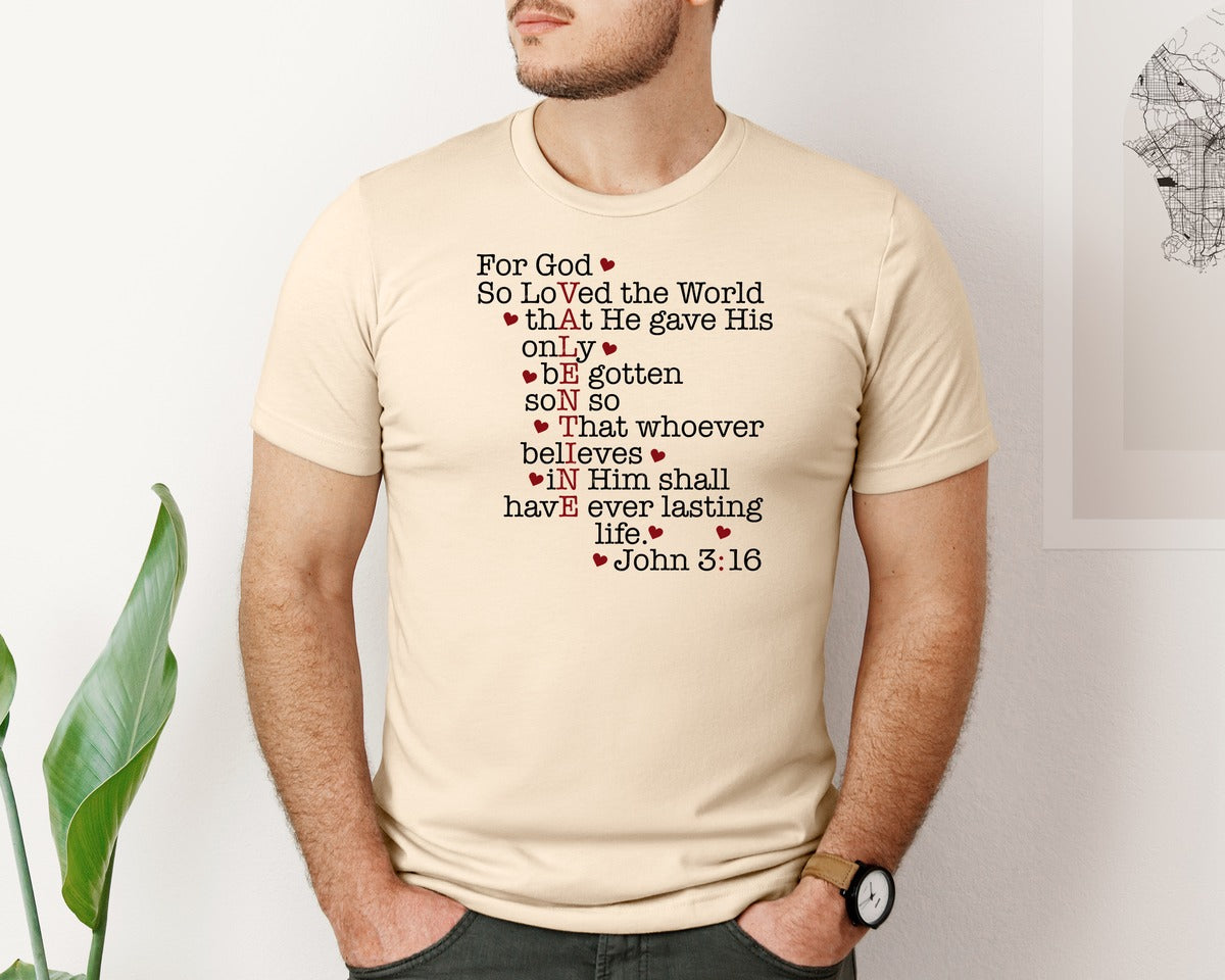brand:Bella Canvas|color:Soft Cream|For God So Loved The World Valentine Graphic T-Shirt