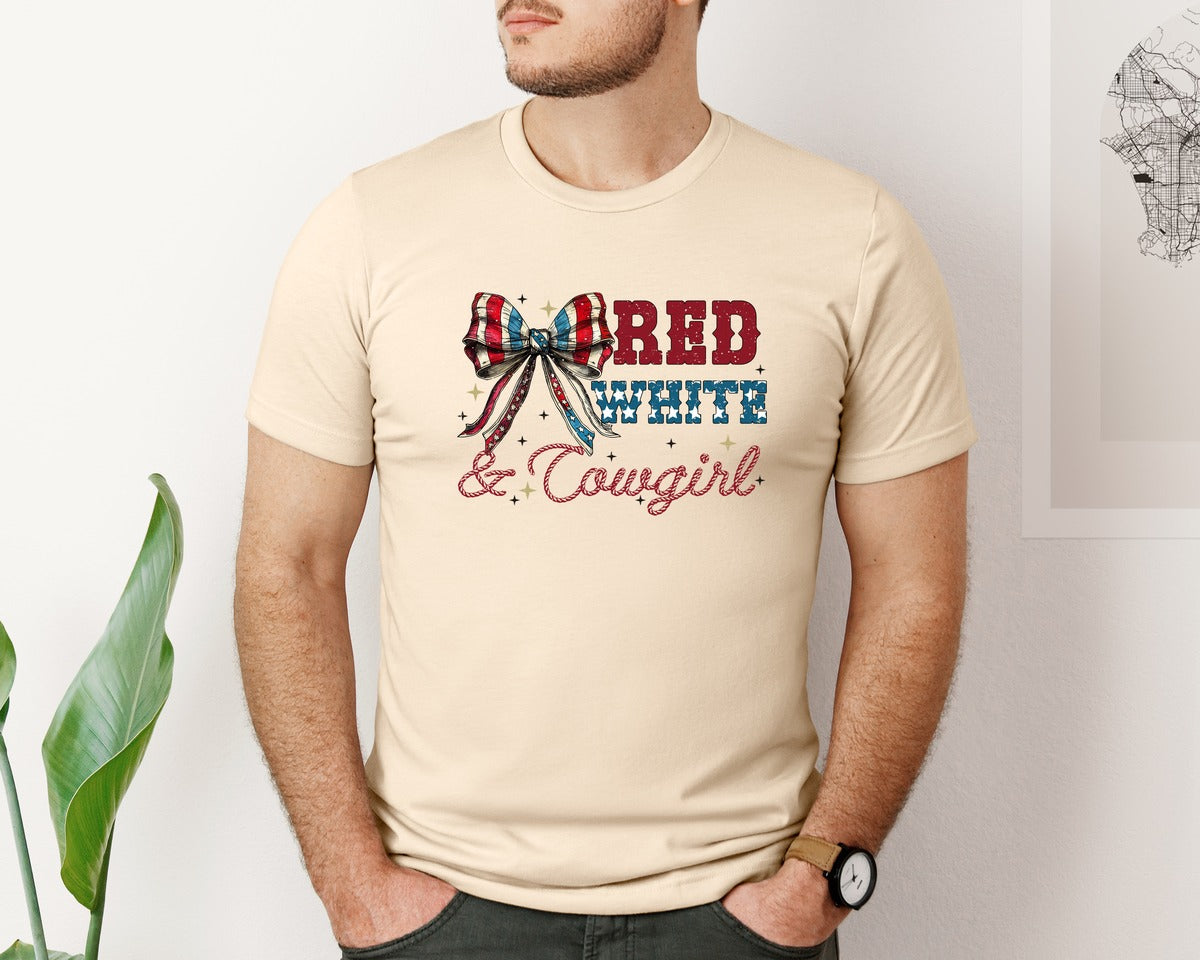 brand:Bella Canvas|color:Soft Cream|Red White Cowgirl 4Th Of July Graphic T-Shirt