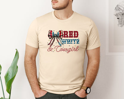 brand:Bella Canvas|color:Soft Cream|Red White Cowgirl 4Th Of July Graphic T-Shirt