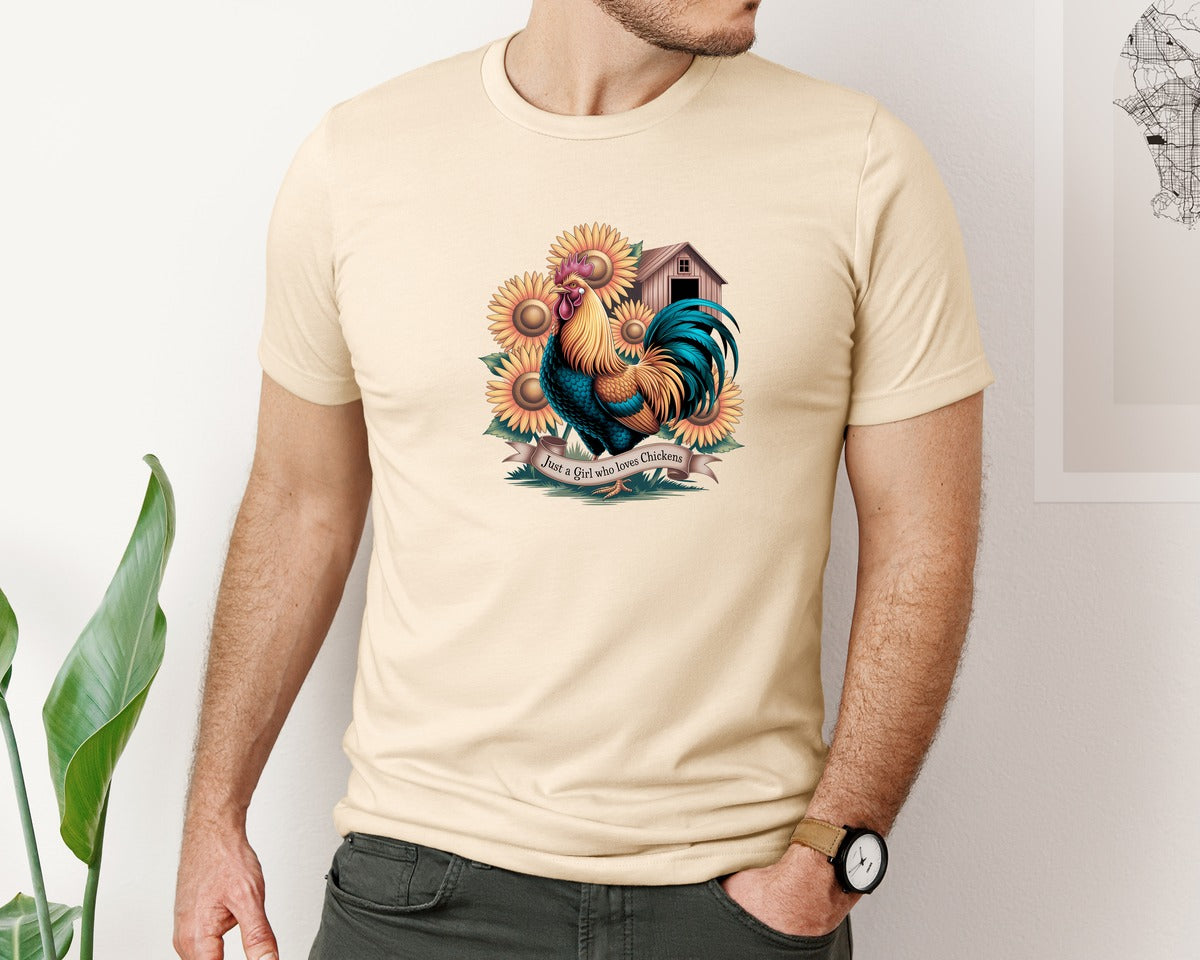 brand:Bella Canvas|color:Soft Cream|Just A Girl Who Loves Chickens 10 Graphic T-Shirt