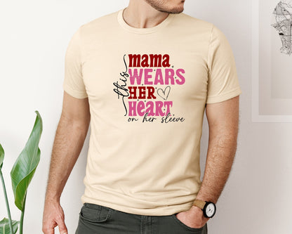 brand:Bella Canvas|color:Soft Cream|This Mama Wears Her Heart On Her Sleeve 84 Graphic T-Shirt