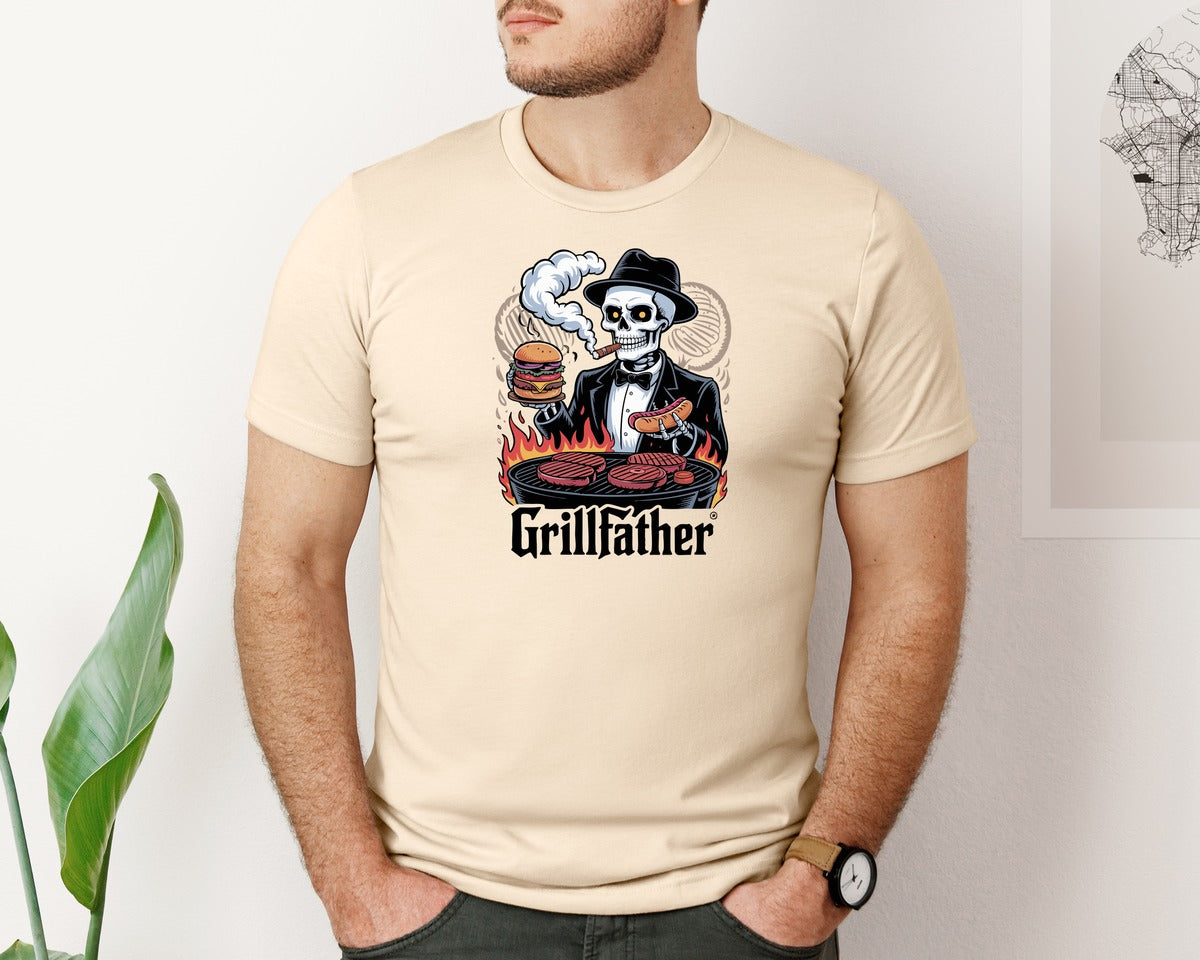 brand:Bella Canvas|color:Soft Cream|Grillfather Skeleton Mafia Bbq Des Graphic T-Shirt