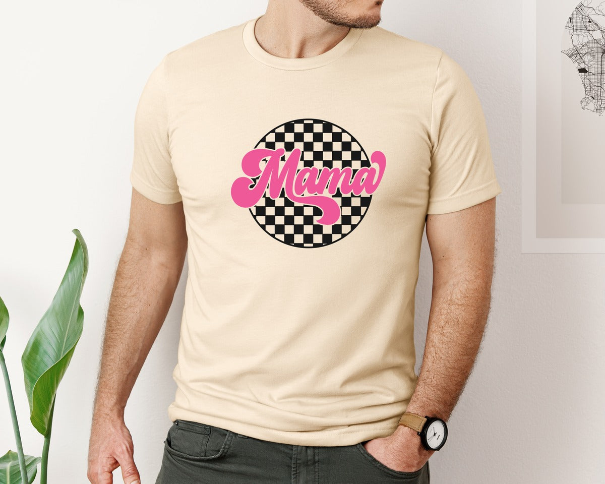 brand:Bella Canvas|color:Soft Cream|Mama Retro Checkered Mom Design Graphic T-Shirt