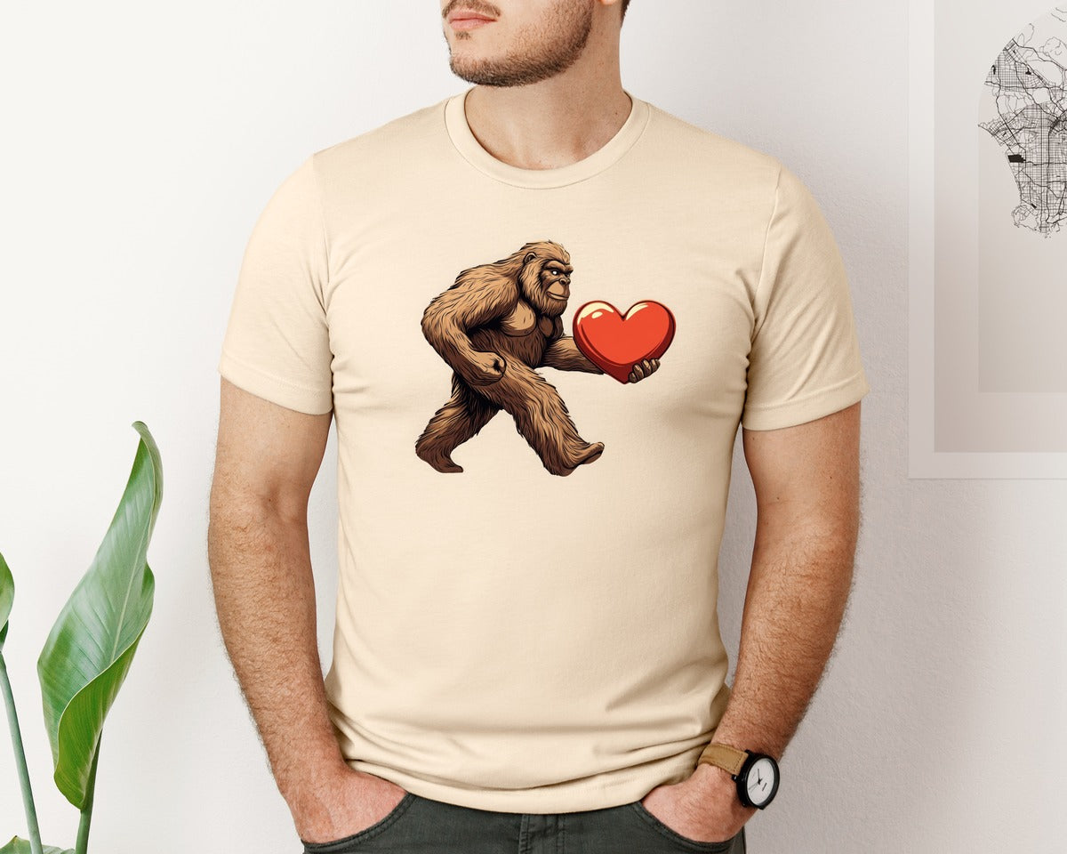 brand:Bella Canvas|color:Soft Cream|Bigfoot Heart Valentines Day Graphic T-Shirt