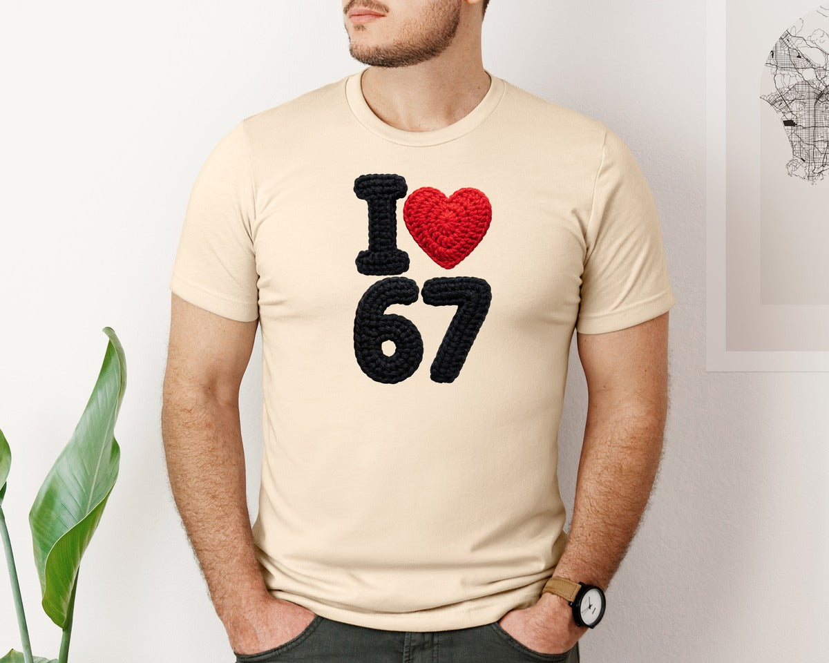 brand:Bella Canvas|color:Soft Cream|Faux Crochet I Love Six Seven Graphic T-Shirt