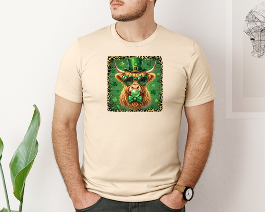 T Patricks Day Highland Cow Graphic T-Shirt