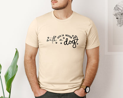 brand:Bella Canvas|color:Soft Cream|Dog Life Is Better With A Dog 2 Graphic T-Shirt
