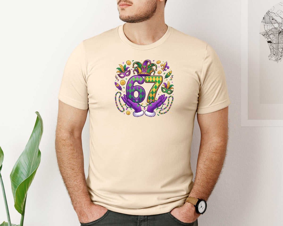 brand:Bella Canvas|color:Soft Cream|Six Seven 67 Mardi Gras Meme 3 Graphic T-Shirt