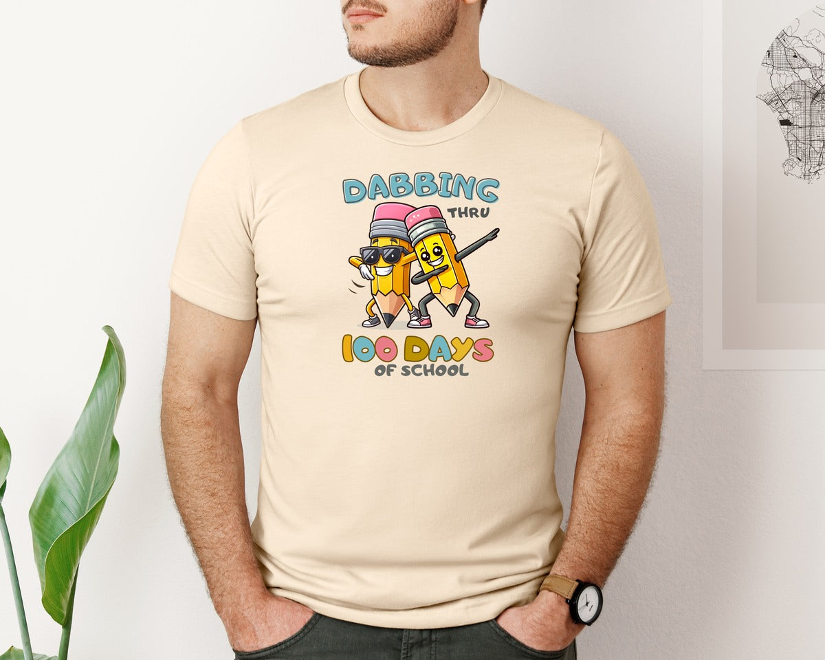 brand:Bella Canvas|color:Soft Cream|Dabbing Thru 100 Days Of School 4 Graphic T-Shirt