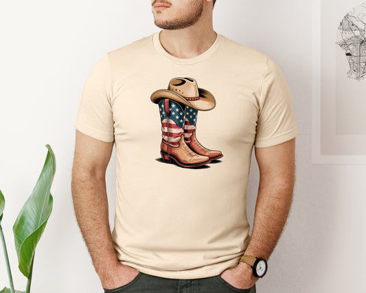 4Th Of July Cowboy Boots Watercolor Graphic T-Shirt